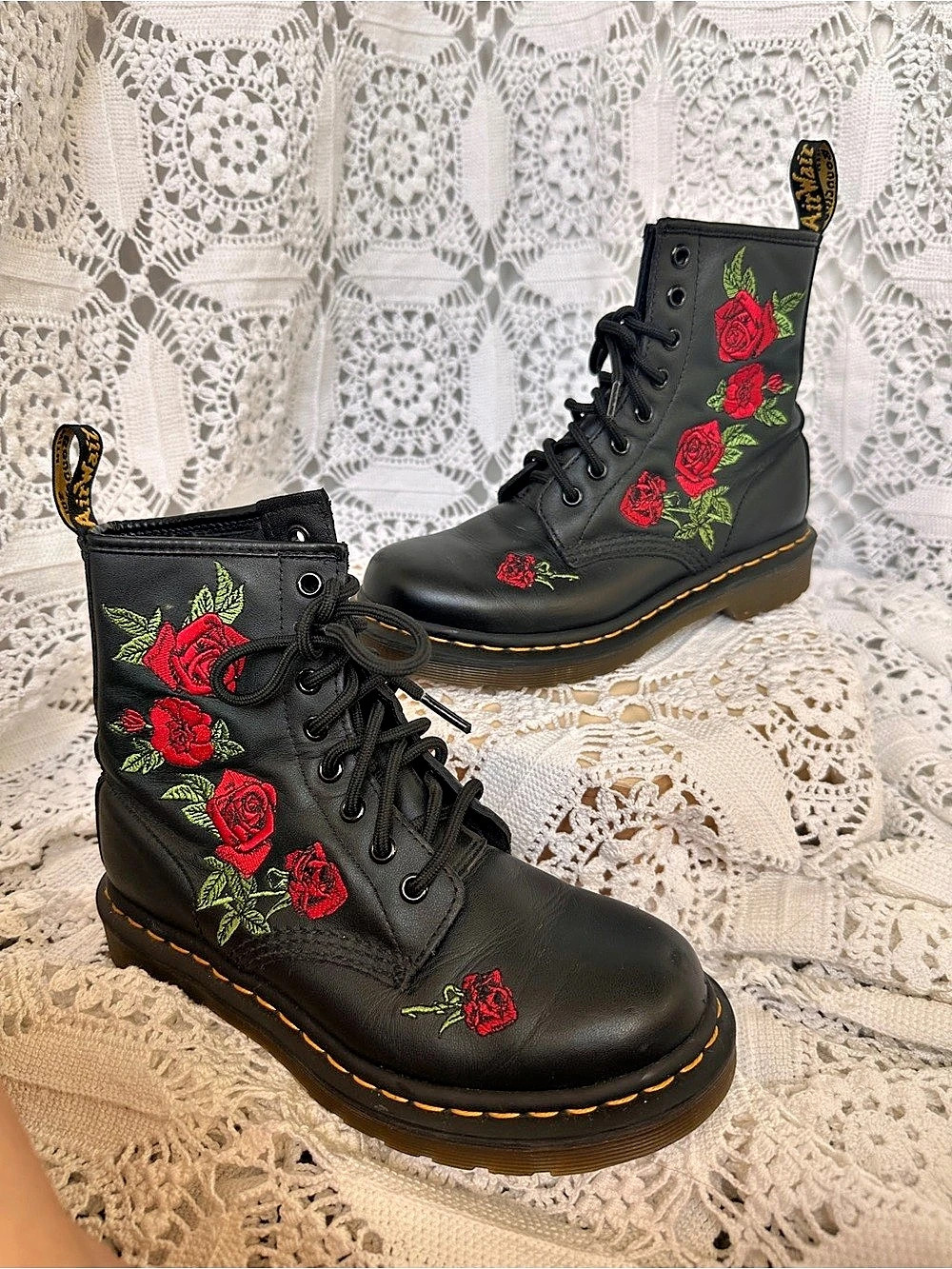 Dr. Martens 1460 Vonda Rose Embroidered Leather Boots - Women’s Size 6